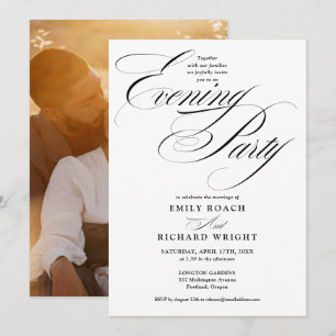 Black And White Script Photo Wedding Evening Party Invitation