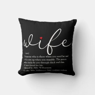 Black and White Script Red Heart Wife Definition  Cushion