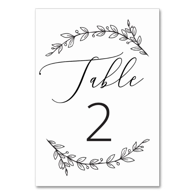 Black and white script rustic floral wedding table number (Front)