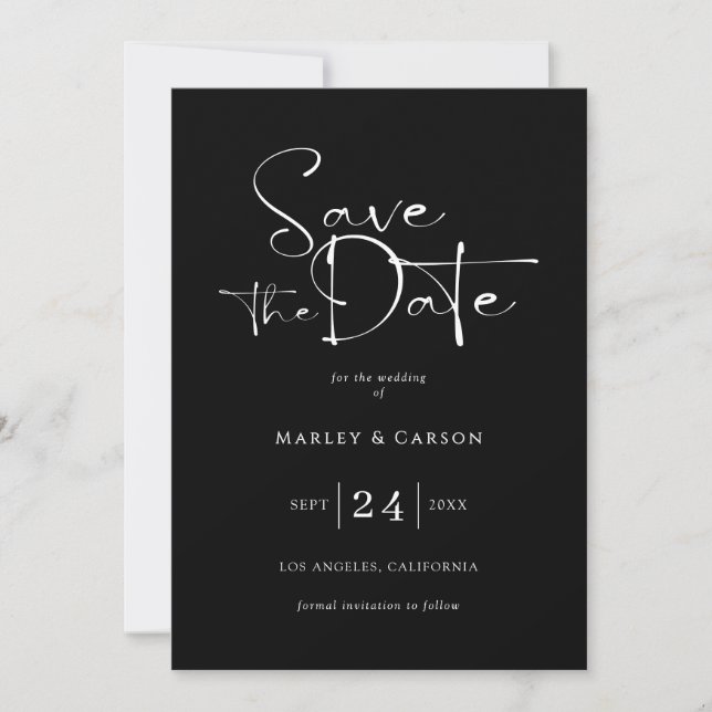 Black and White Script Save The Date Wedding Invitation (Front)