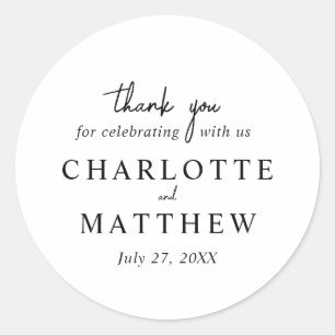 Black and White Script Thank You Wedding Sticker