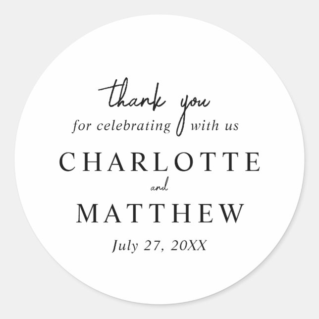 Black and White Script Thank You Wedding Sticker (Front)