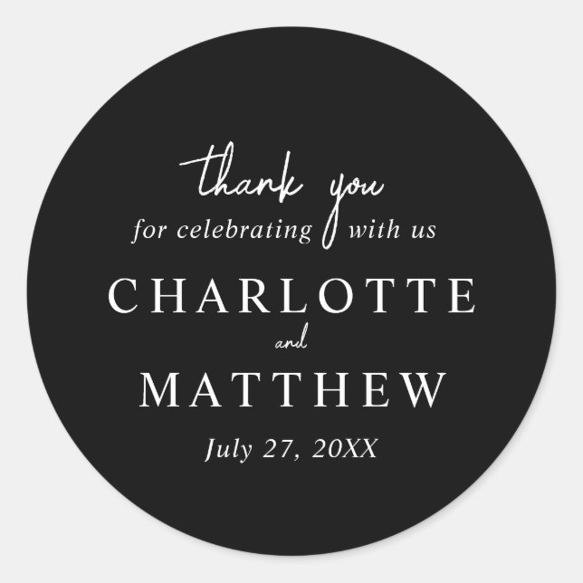 Black and White Script Thank You Wedding Sticker (Front)