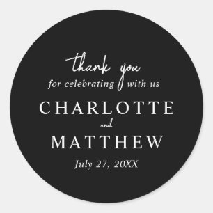 Black and White Script Thank You Wedding Sticker