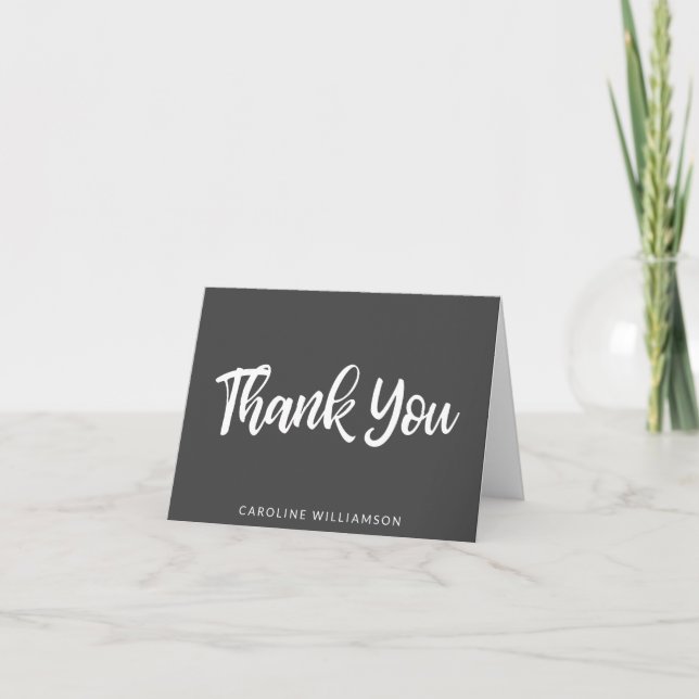 Black and White Script Typography Personalised  Thank You Card (Front)