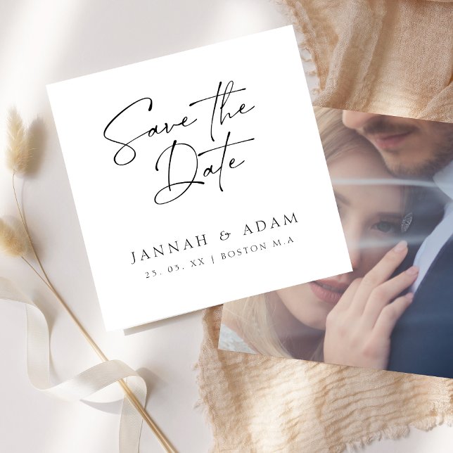 Black And White Script Typography Photo Wedding Save The Date (Creator Uploaded)