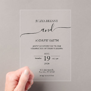 Black and white Script typography wedding Acrylic Invitations