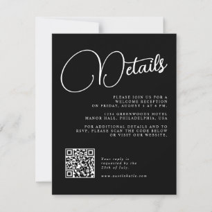 Black and White Script Wedding Details RSVP Card