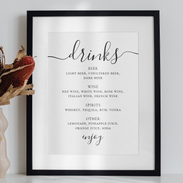 Black and white script wedding drinks bar menu poster (Creator Uploaded)
