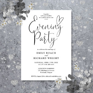 Black And White Script Wedding Evening Party Invitation