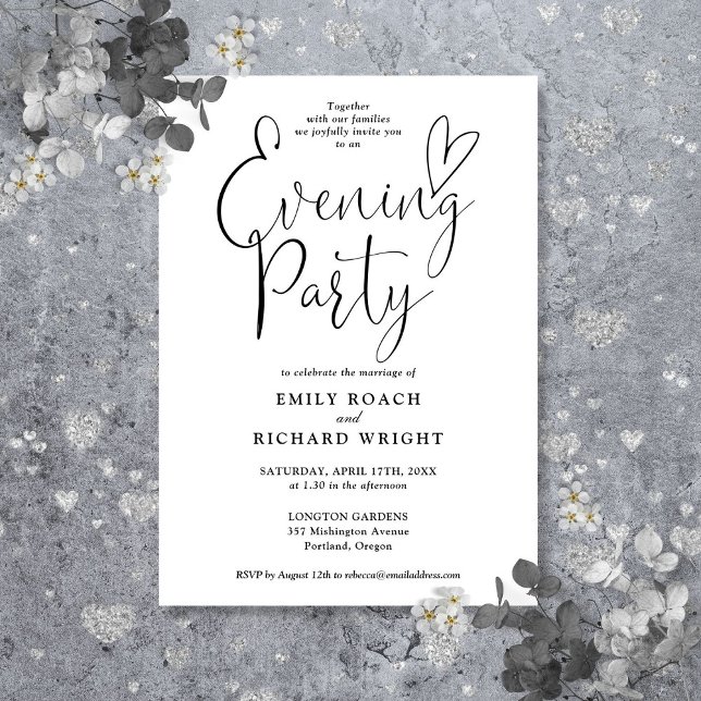 Black And White Script Wedding Evening Party Invitation (Black And White Script Wedding Evening Party Invitation)
