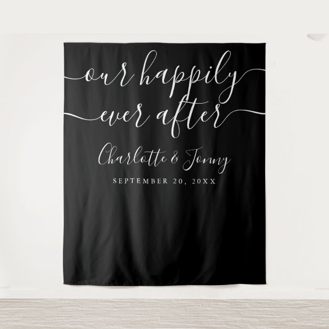 Black And White Script Wedding Photo Booth Prop Tapestry (Front)
