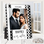 Black and White Script Wedding Photo Plaque<br><div class="desc">Wedding photo plaque featuring your custom photo on an elegant black and white design with a script text. A lovely keepsake of the most wonderful day.</div>