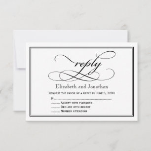 Black and White Script Wedding Reply Card