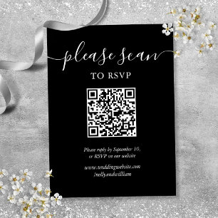 Black And White Script Wedding RSVP QR Code Enclosure Card