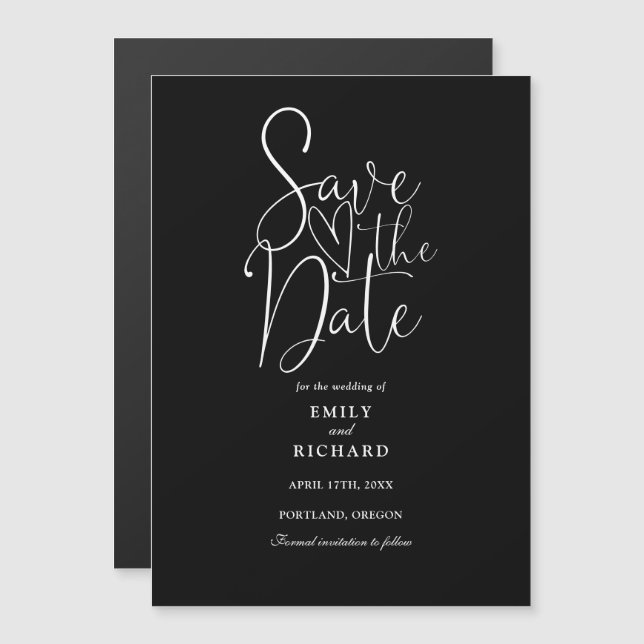 Black And White Script Wedding Save The Date Magnetic Invitation (Front/Back)
