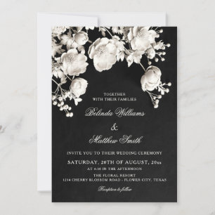 Black And White Sculptured Flowers Wedding Invitation