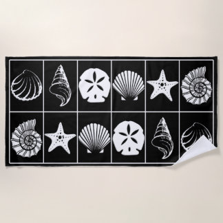 Black and White Se Shells beach towel design