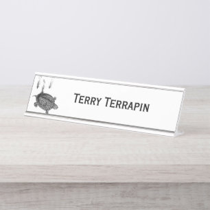 Black and White Sea Turtle Personalised Desk Name Plate