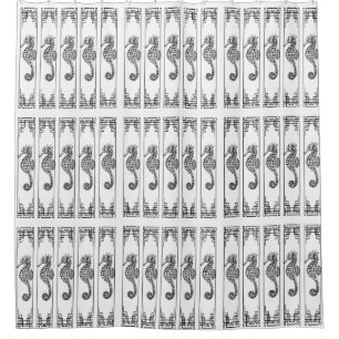 Black and White Seahorse - Graphic Illustration Shower Curtain