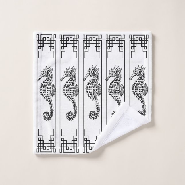 Black and White Seahorse - Graphic Illustration Wash Cloth (Wash Cloth)