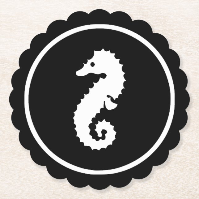 Black and White Seahorse Wedding Coaster (Front)