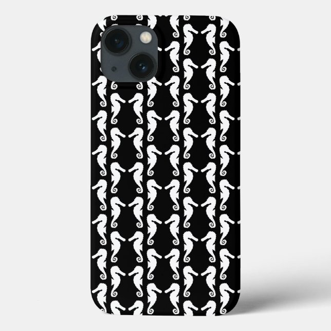 Black and White Seahorses Pattern. Case-Mate iPhone Case (Back)