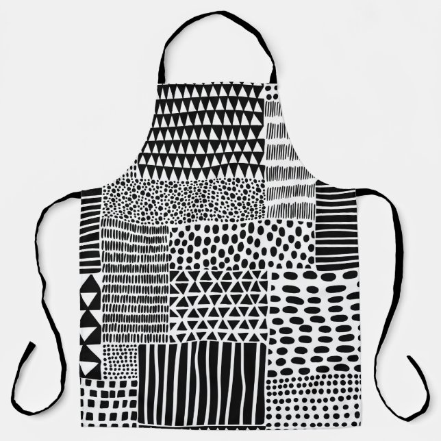 Black and white seamless doodle pattern. Hand-draw Apron (Front)