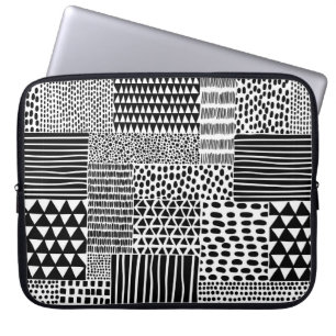 Black and white seamless doodle pattern. Hand-draw Laptop Sleeve