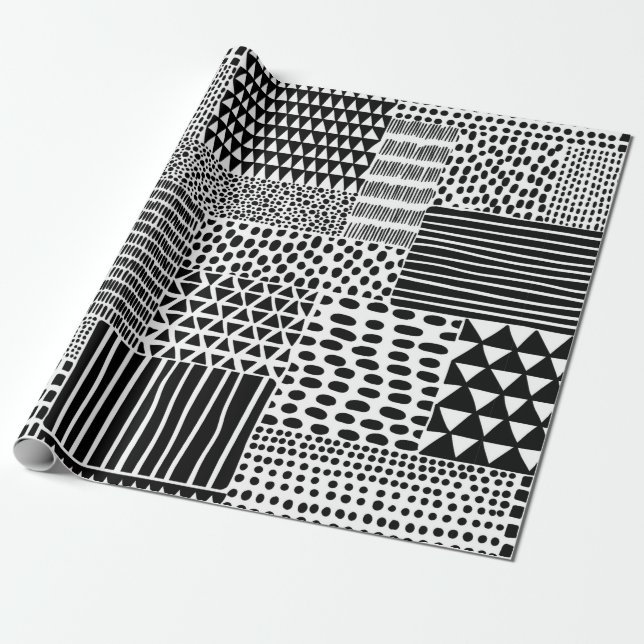Black and white seamless doodle pattern. Hand-draw Wrapping Paper (Unrolled)