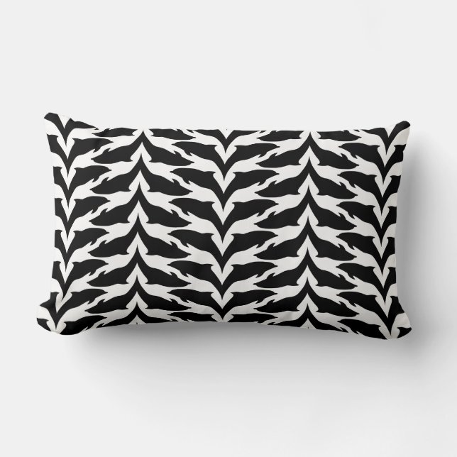 Black and White Seamless Pattern - Dolphin Lumbar Cushion (Front)