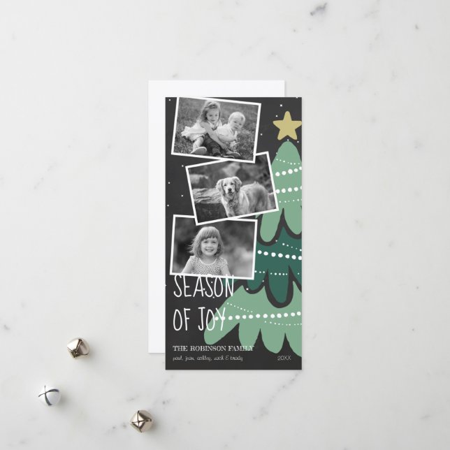 Black and White Season of Joy Christmas Photo Card (Front/Back In Situ)
