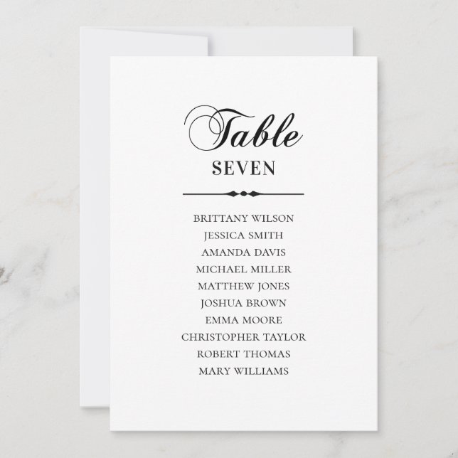 Black and white seating chart. Classic wedding Invitation (Front)