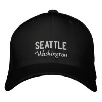 Black and White Seattle Washington Embroidered Hat