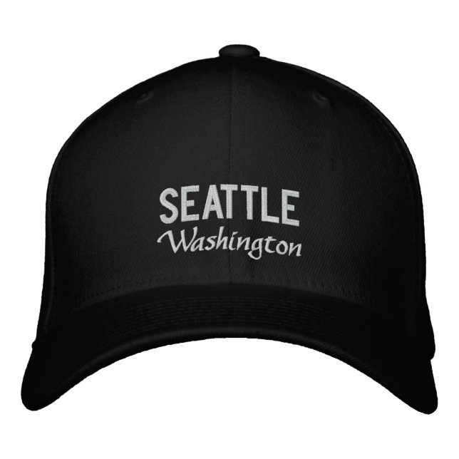 Black and White Seattle Washington Embroidered Hat (Front)