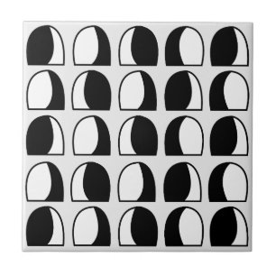 Black and White Semicircle Geometric Pattern  Ceramic Tile
