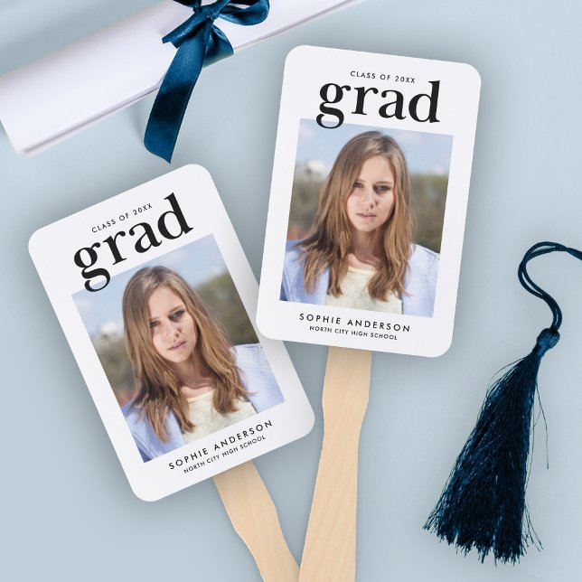 Black and White Serif Photo Graduation Hand Fan (Creator Uploaded)