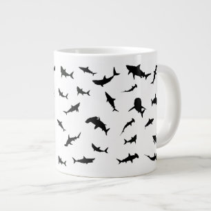 Black and white Shadow fish shark whale pattern Large Coffee Mug