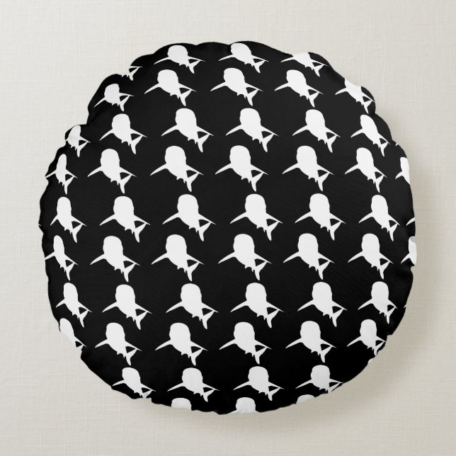 Black and white Shadow fish shark whale pattern Round Cushion (Front)