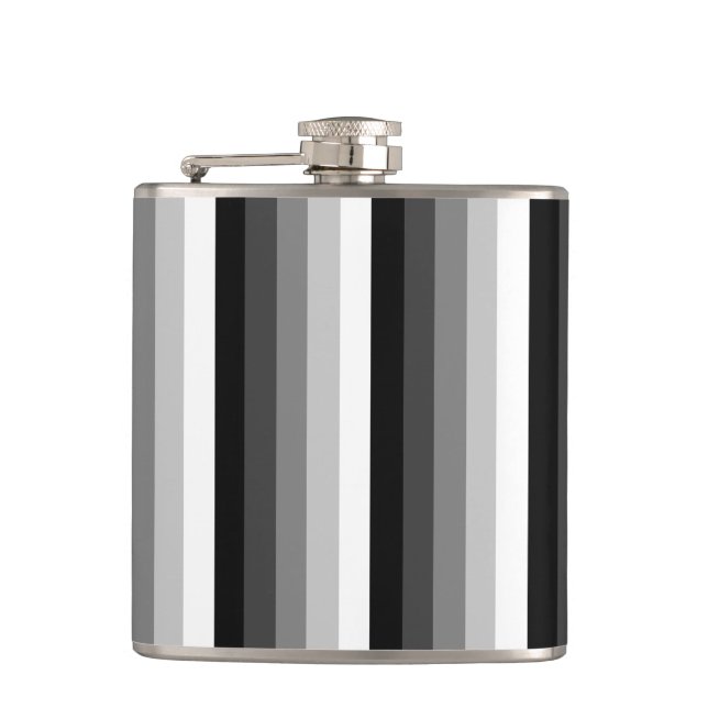 Black and white shadow stripes hip flask (Front)