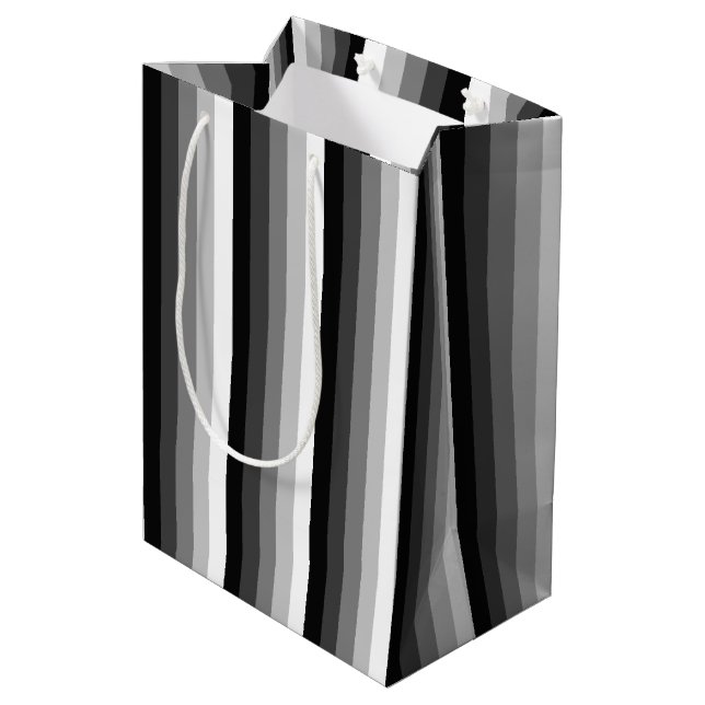 Black and white shadow stripes medium gift bag (Back Angled)