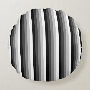 Black and white shadow stripes round cushion