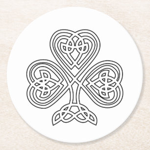 Black and White Shamrock Round Paper Coaster