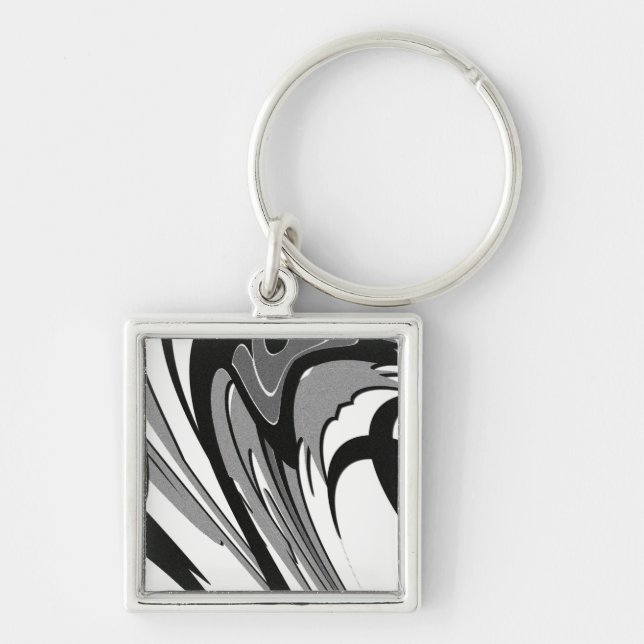 Black and White Shape Art Key Ring (Front)