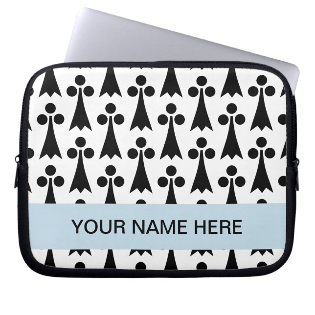 Black and white shape pattern monogram laptop sleeve (Front)