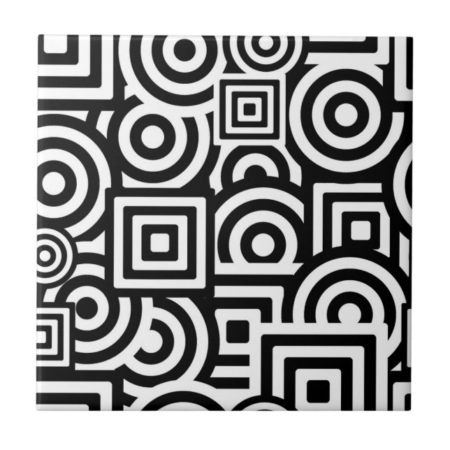 Black and White Shapes Cool Ceramic Tile (Front)
