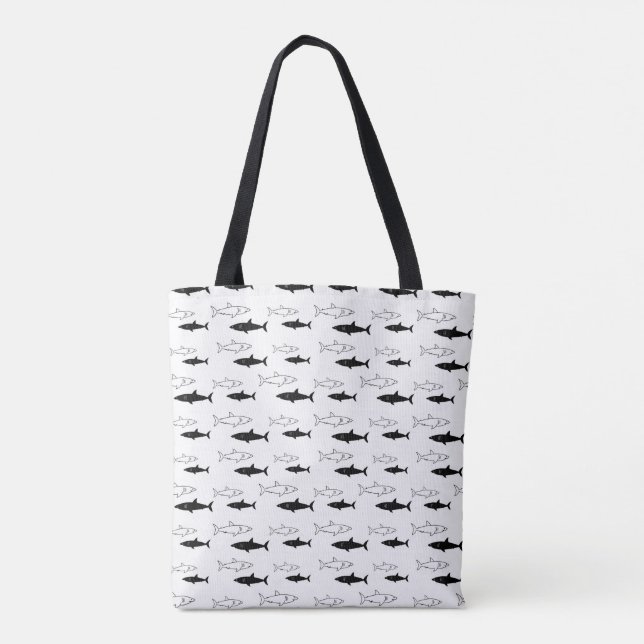 Black and White Shark Pattern Tote Bag (Back)