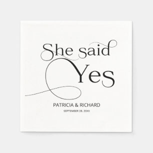 Black And White She Said Yes Engagement Party Napkin