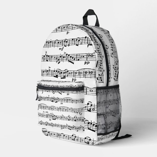 Black and White Sheet Music Printed Backpack (Back Corner Right)