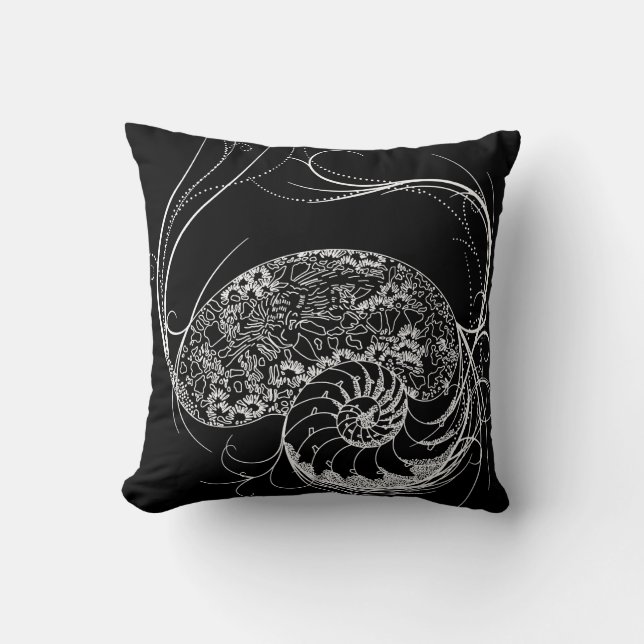 Black and White Shell Design throw pillow (Front)